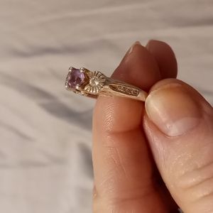 Avon sterling silver amethyst and diamond ring